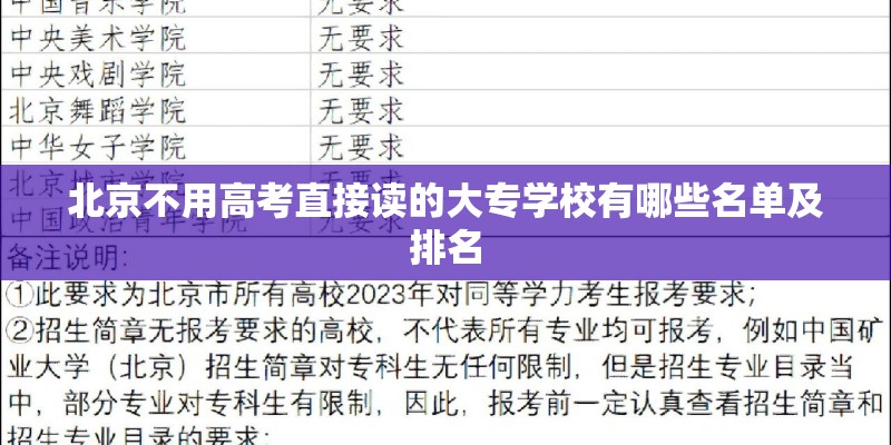 北京不用高考直接读的大专学校有哪些名单及排名 北京不用高考直接读的大专学校有哪些名单及排名
